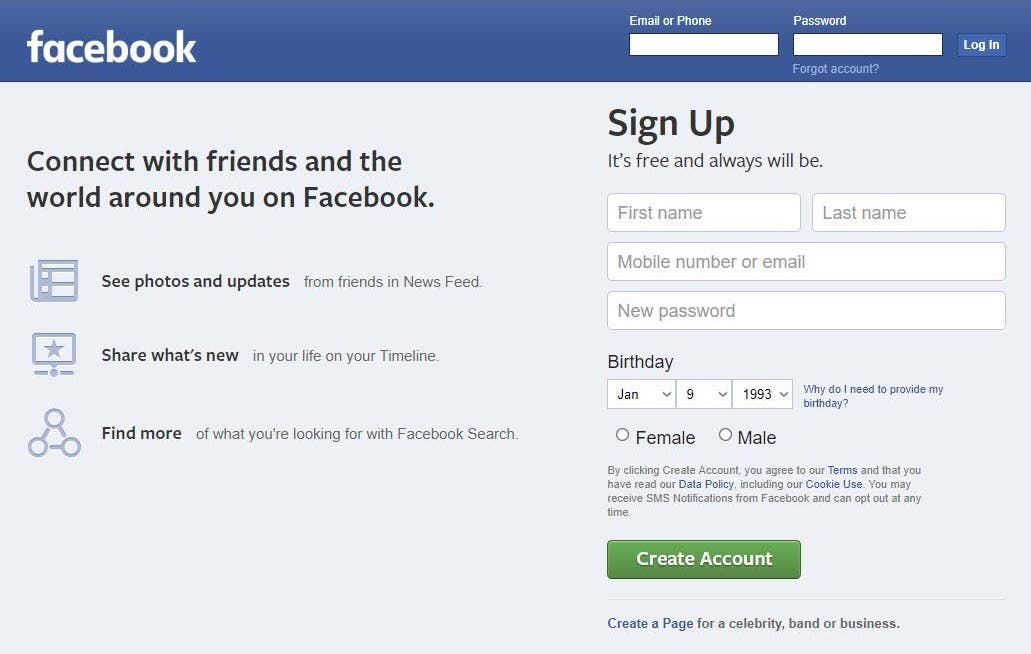 Facebook Login Page Facebook Home Page Login Page