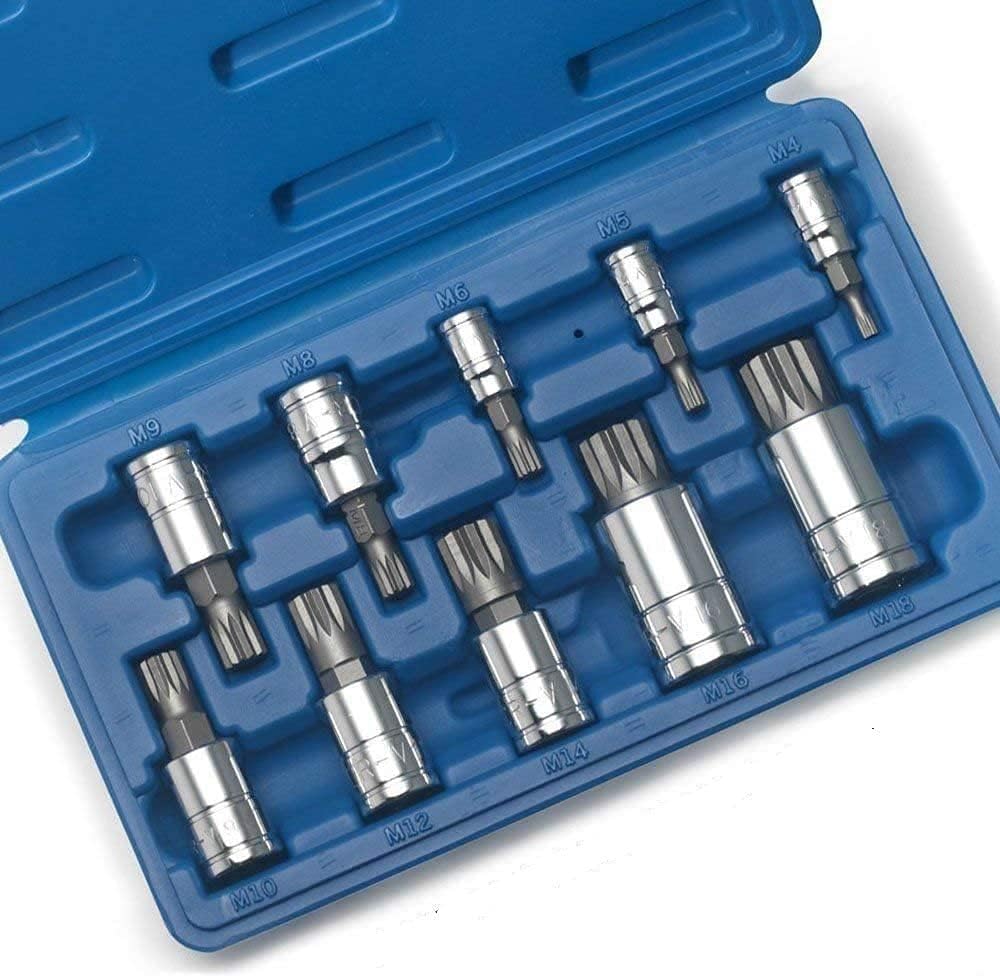 CASAR 10Piece Triple Square Spline Bit Socket Set 1/2 3/8 1/4 Drive Metric 4mm-18mm for Working With Bmw Mercedes Vw Audi Porsche and Most Other European Vehicles