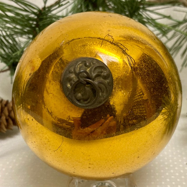 Antique German Gold Kugel Christmas Ornament 3 1/4