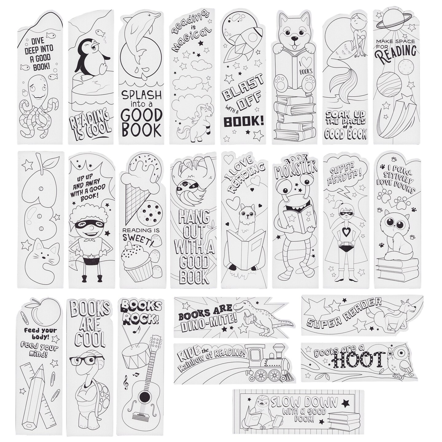 24 Pack Color Your Own Bookmarks for Kids, Students, DIY Classroom Art ...